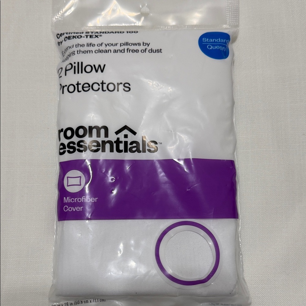 $10 Room Essentials White Pillow Protectors with Purple Accent Size Queen